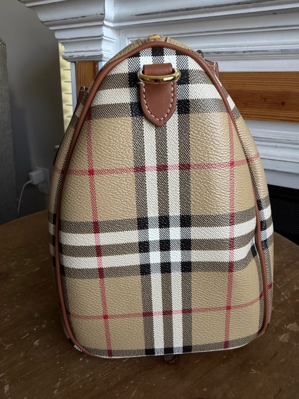 Burberry Medium Check Bowling Bag handle and shoulder carry w/ free purse charm! - Picture 7 of 16